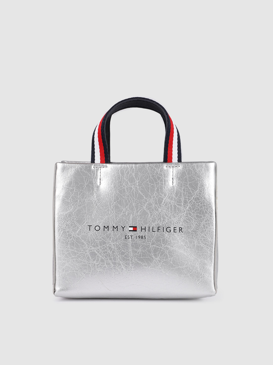Buy Tommy Hilfiger Silver Toned Solid PU Regular Shopper Tote Bag