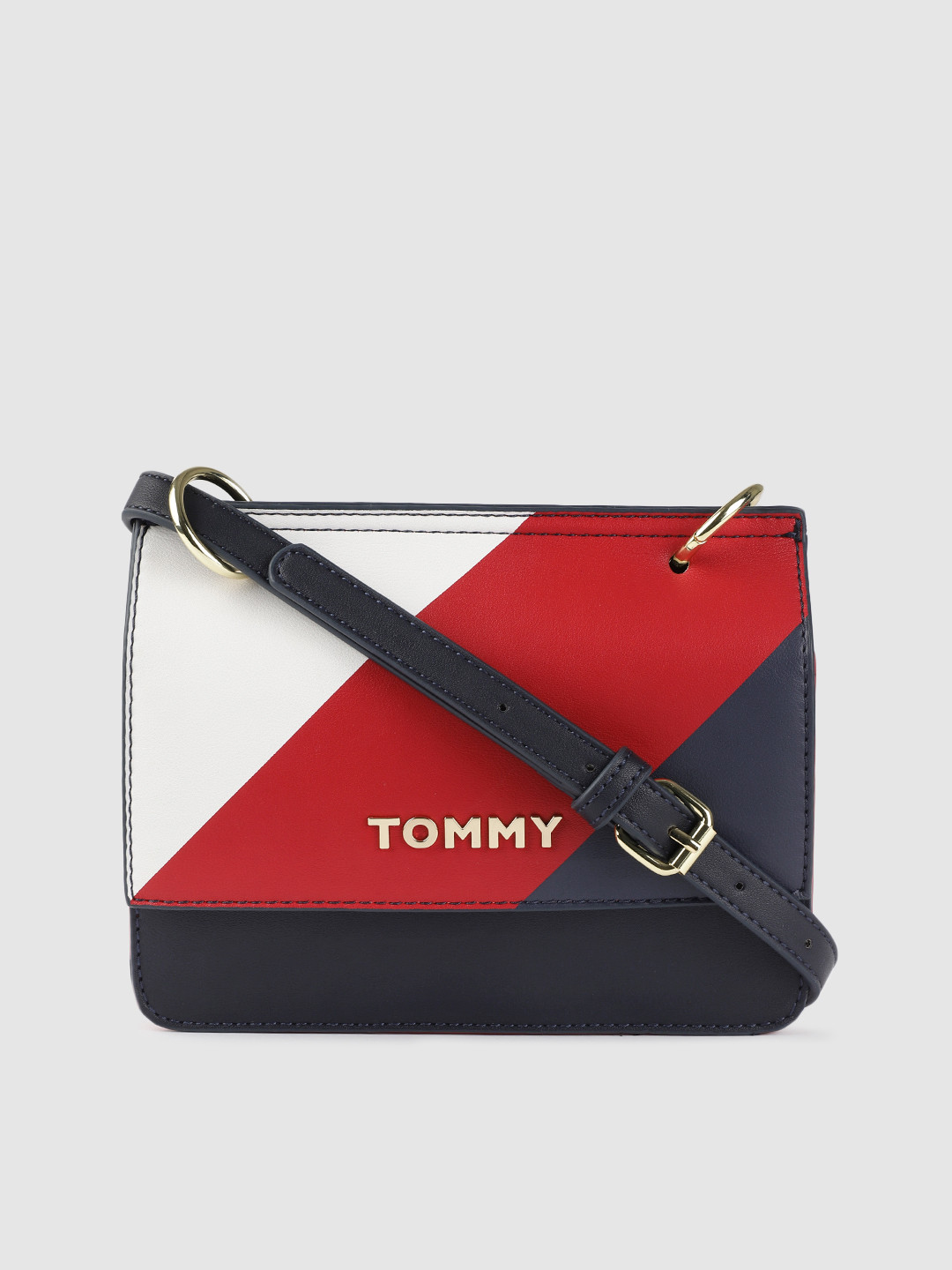 Buy Tommy Hilfiger Navy Blue & Red Colourblocked Structured Sling Bag