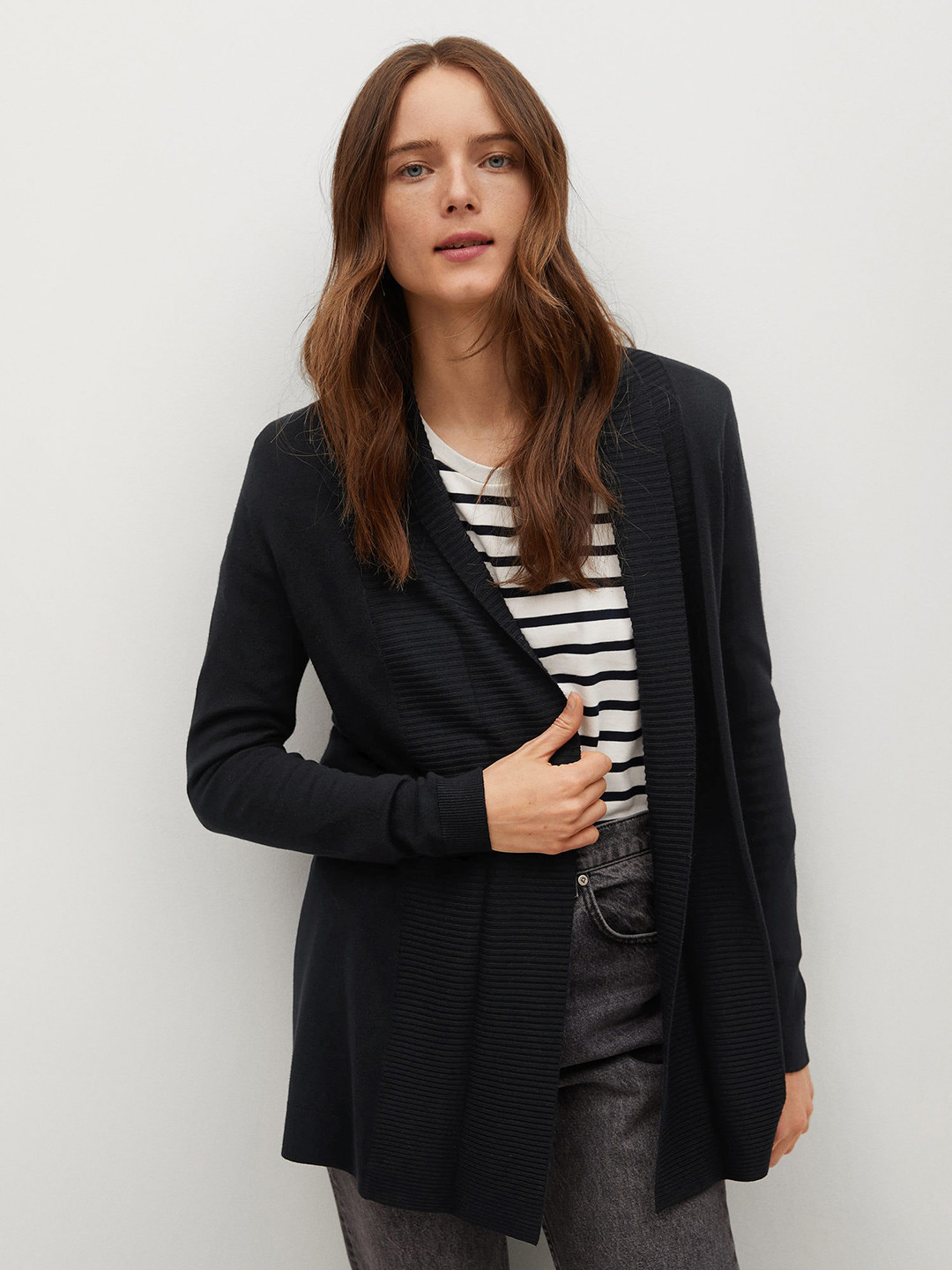 Buy MANGO Women Black Solid Front Open Sweater Sweaters for Women