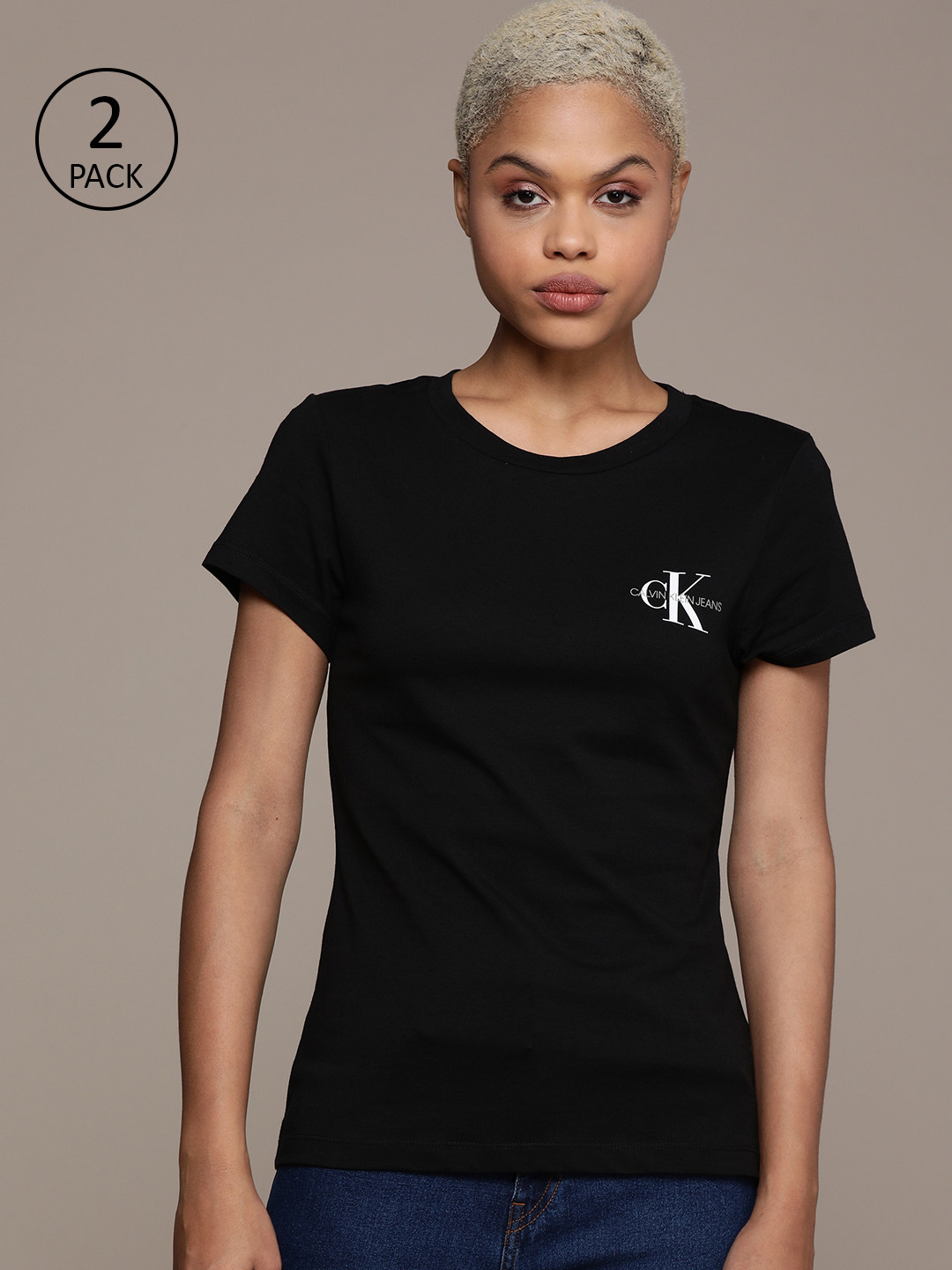 Buy Calvin Klein Jeans Women Black Slim Fit Pure Cotton T Shirt