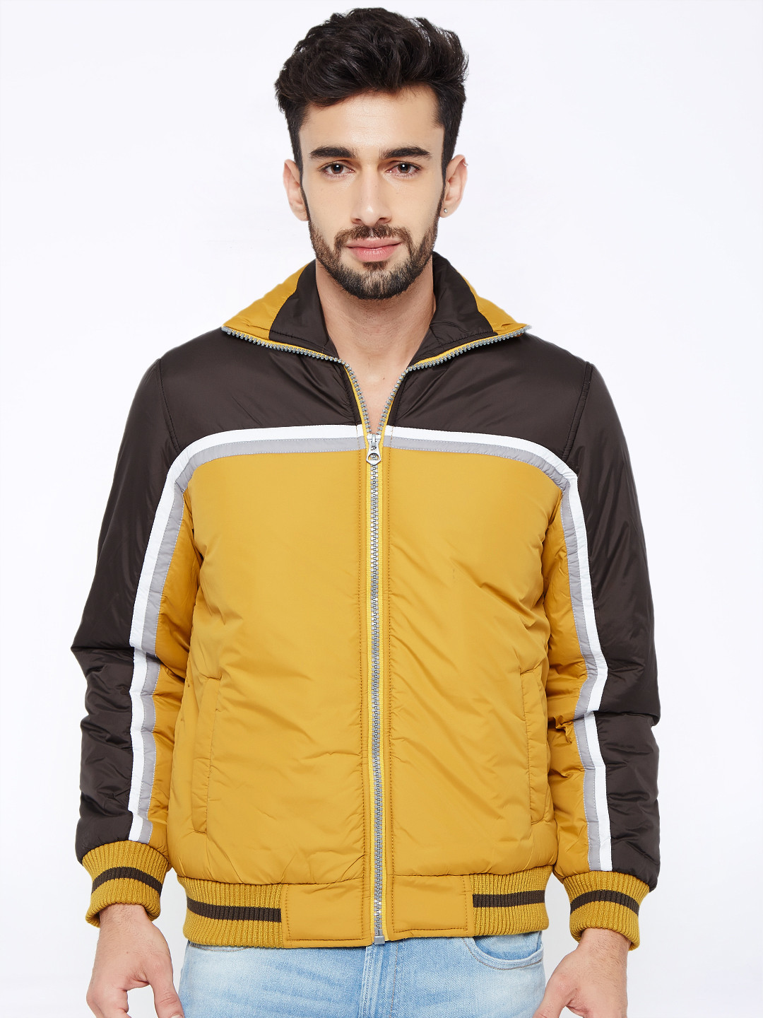Buy British Club Mustard Yellow & Brown Colourblocked Jacket Jackets for Men 1478065 Myntra