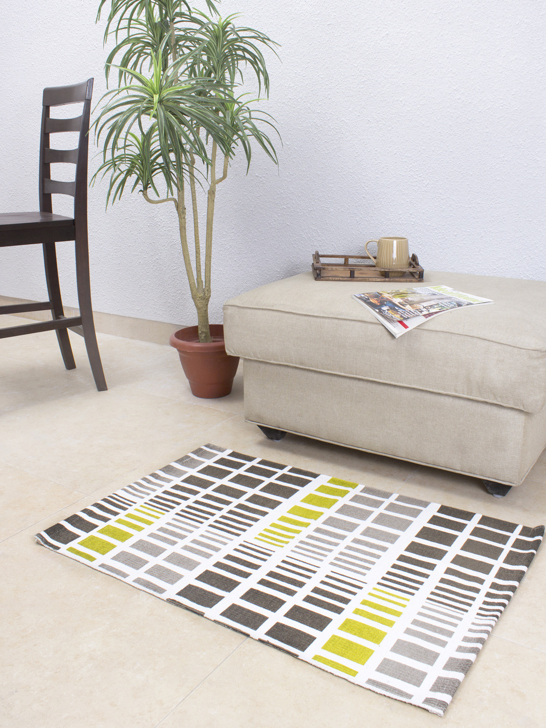 Buy House This Grey & White Printed Cotton Rectangular Bath Rug Bath