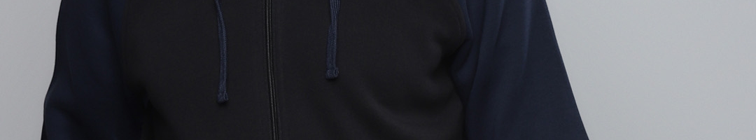Buy Reebok Men Black & Navy Blue Solid Performance Hooded Sweatshirt ...