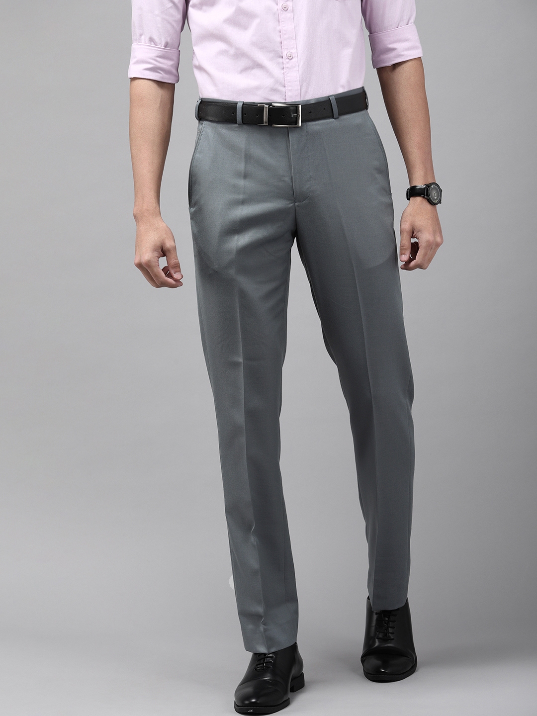 Buy Park Avenue Men Grey Smart Fit Formal Trousers - Trousers for Men ...