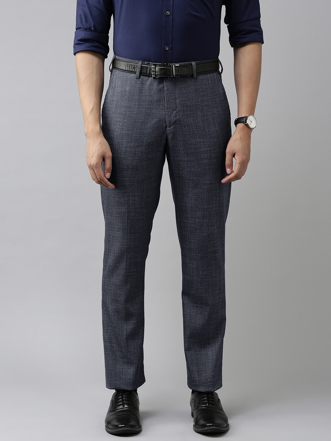 Buy Park Avenue Men Navy Blue Smart Fit Formal Trousers - Trousers for ...