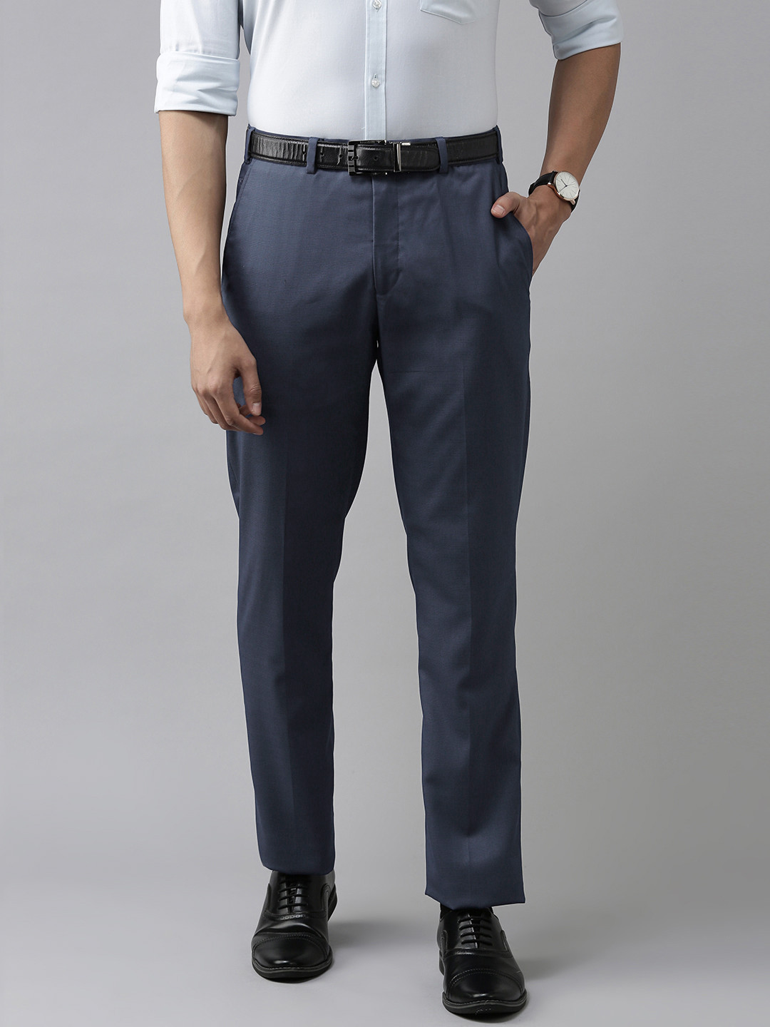 Buy Park Avenue Men Blue Smart Formal Trousers - Trousers for Men ...