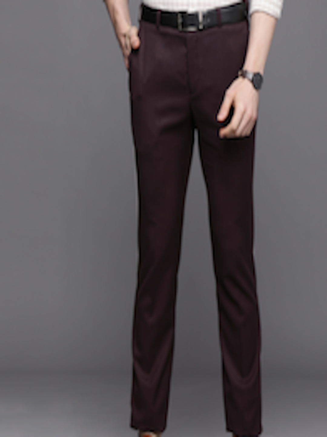 Buy Raymond Men Maroon Self Design Slim Fit Formal Trousers - Trousers ...