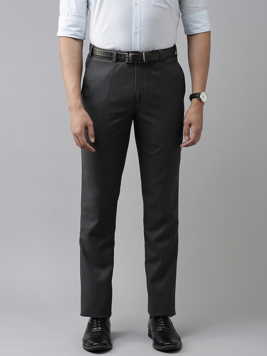 Buy Park Avenue Men Navy Blue Smart Formal Trousers - Trousers for Men ...