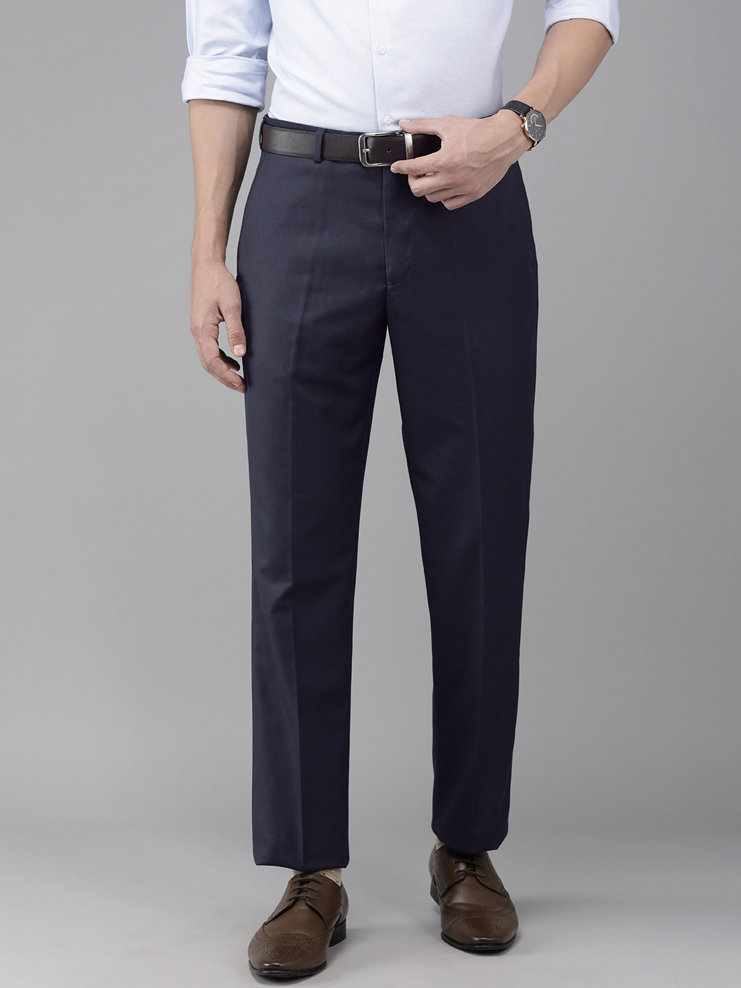 Buy Park Avenue Men Navy Blue Smart Fit Formal Trousers - Trousers for ...