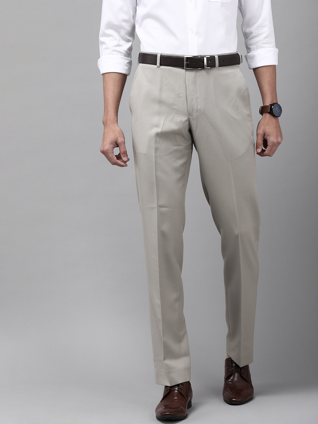 Buy Park Avenue Men Grey Smart Fit Formal Trousers - Trousers for Men ...