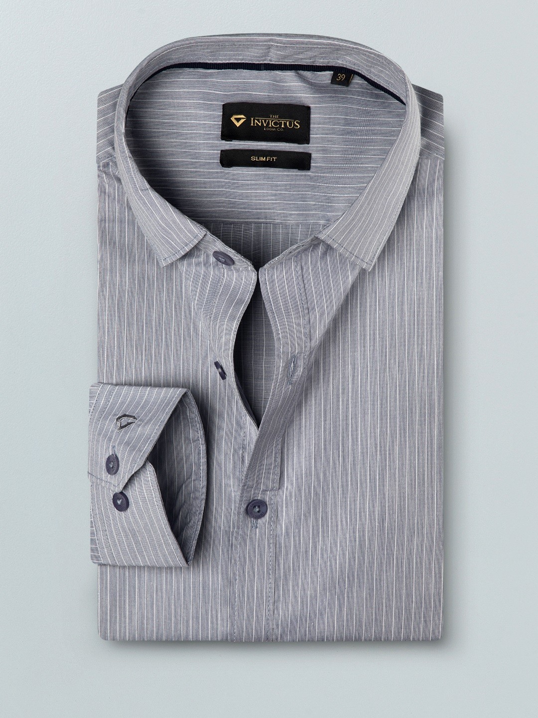 Buy INVICTUS Men Grey Slim Fit Striped Formal Shirt - Shirts for Men ...