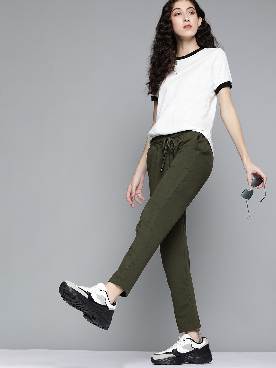 Buy Harvard Women Olive Green Solid Knitted Cropped Track Pants Track