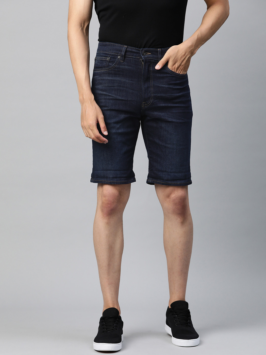 Buy Marks & Spencer Men Navy Blue Straight Fit Mid Rise Denim Shorts