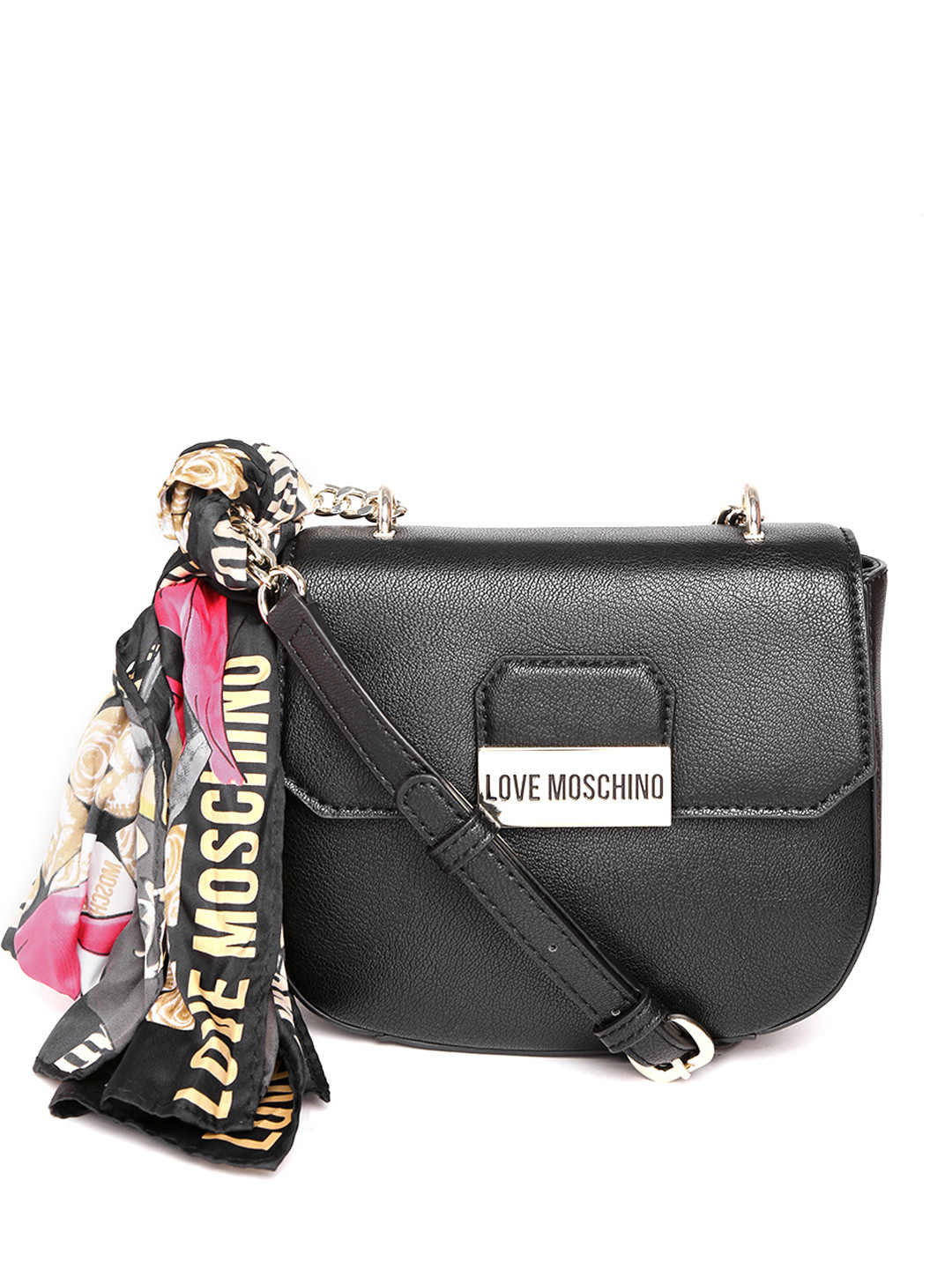 Buy LOVE MOSCHINO Black Handmade Sling Bag With Scarf Handbags for