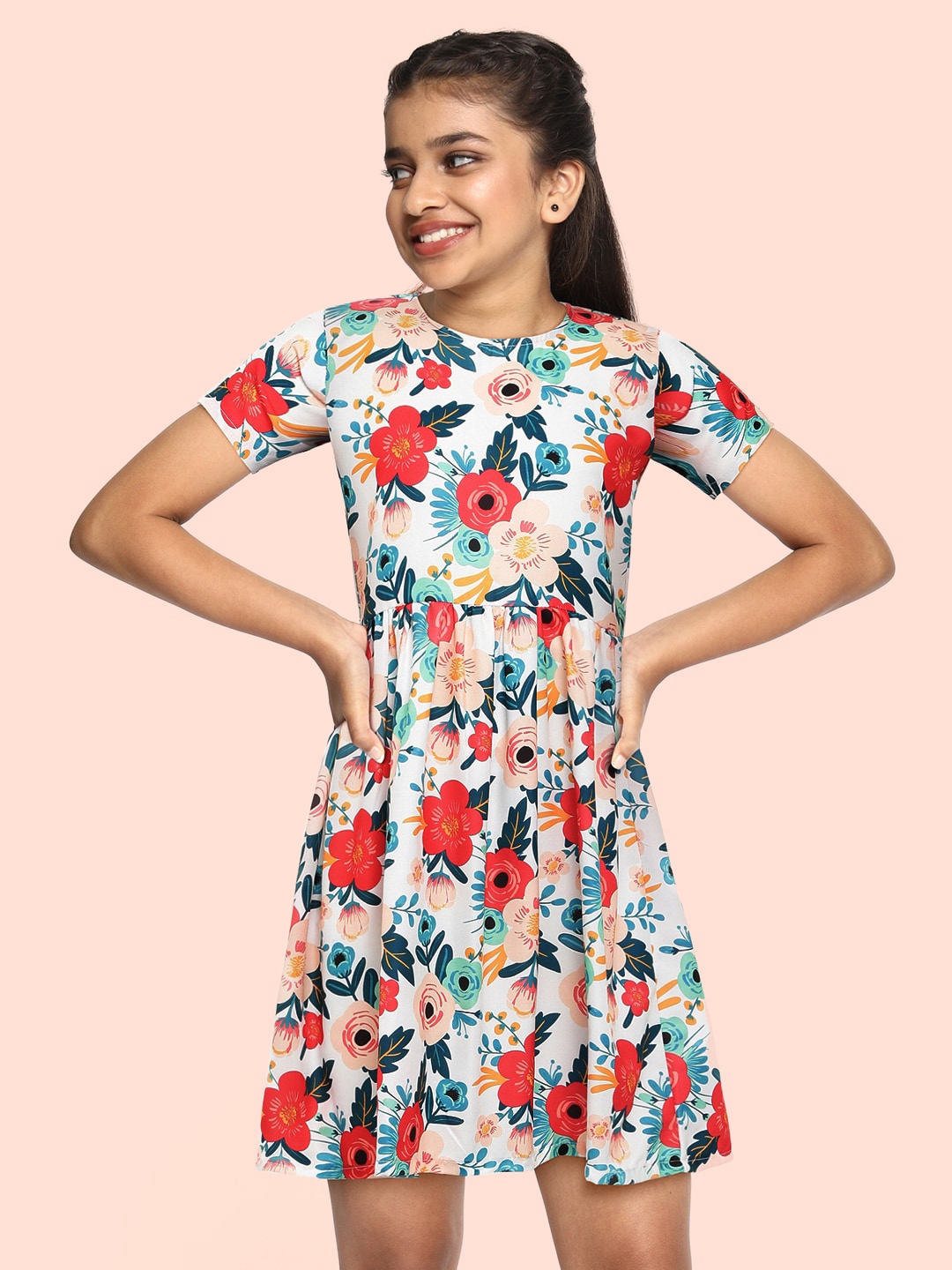 Buy YK Girls Multicoloured Printed Fit & Flare Dress - Dresses for ...
