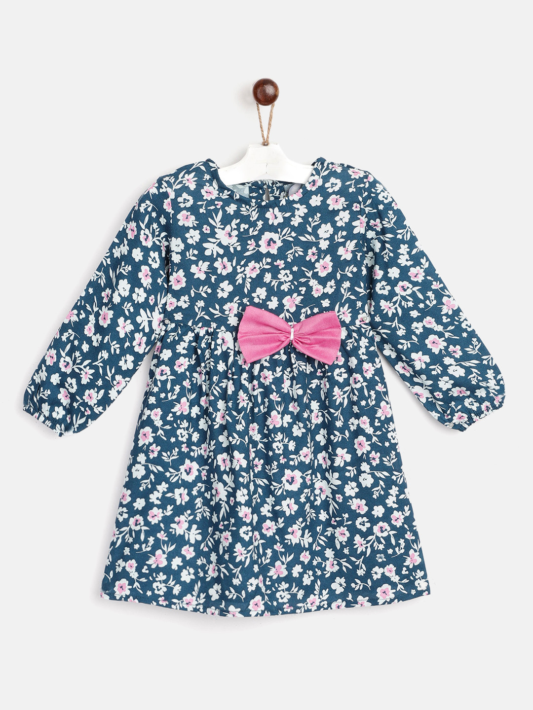 Buy YK Infant Girls Teal Blue & Pink Floral Print Fit & Flare Dress