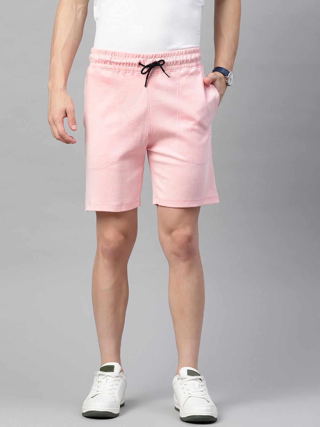 Buy ManQ CASUAL Men Pink Slim Fit Mid Rise Cotton Training Shorts