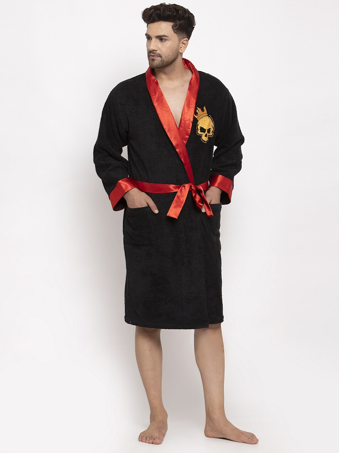 Buy DECOREALM Black & Red Solid Cotton Bath Robe Bath Robe for Unisex 14807006 Myntra