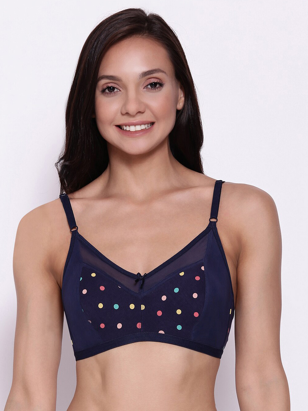 Buy Clovia Navy Blue Polka Printed Pure Cotton Non Padded Non Wired Everyday Bra BR1423A0832B