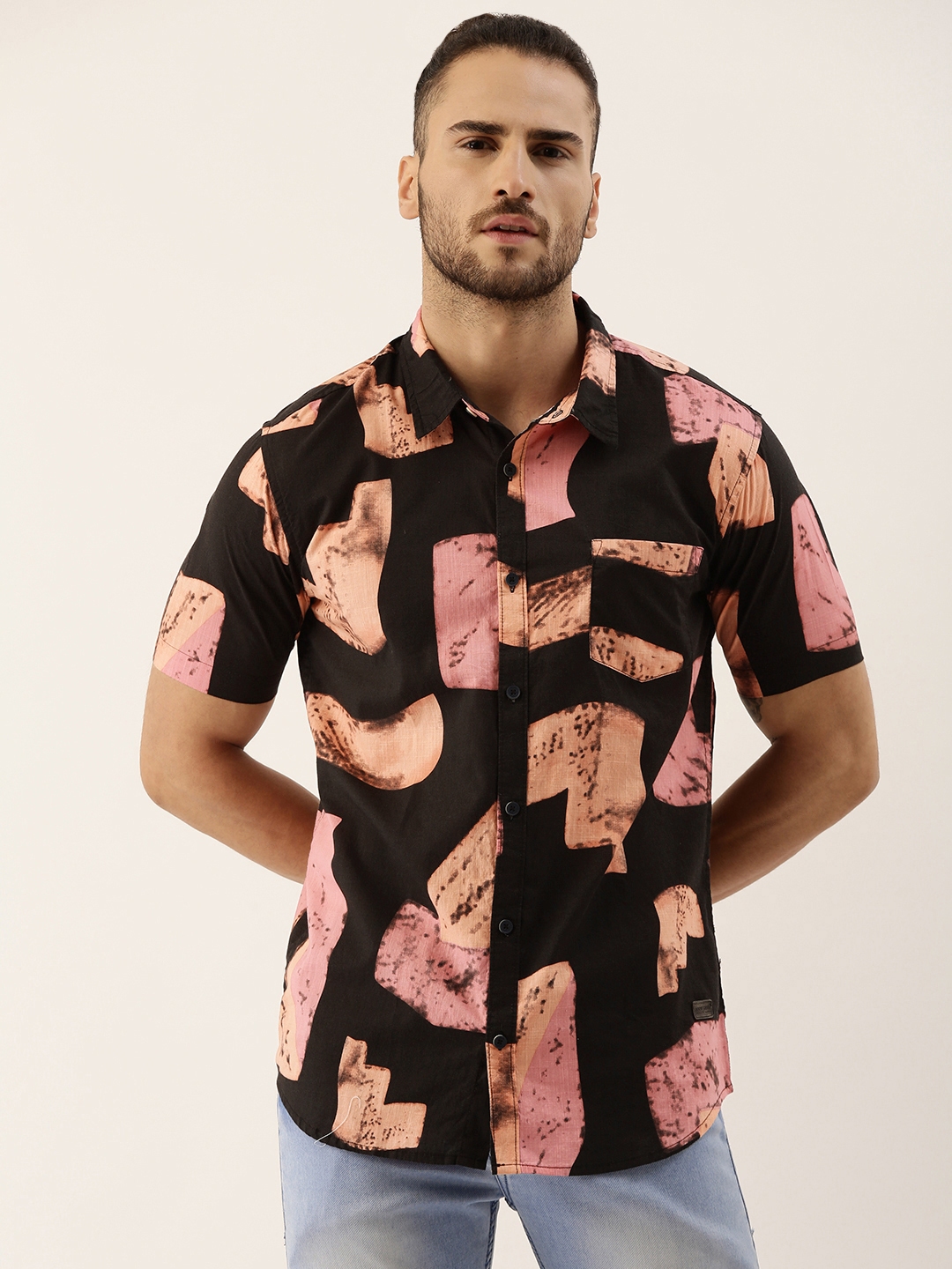 Buy Campus Sutra Men Black & Pink Printed Casual Shirt - Shirts for Men 