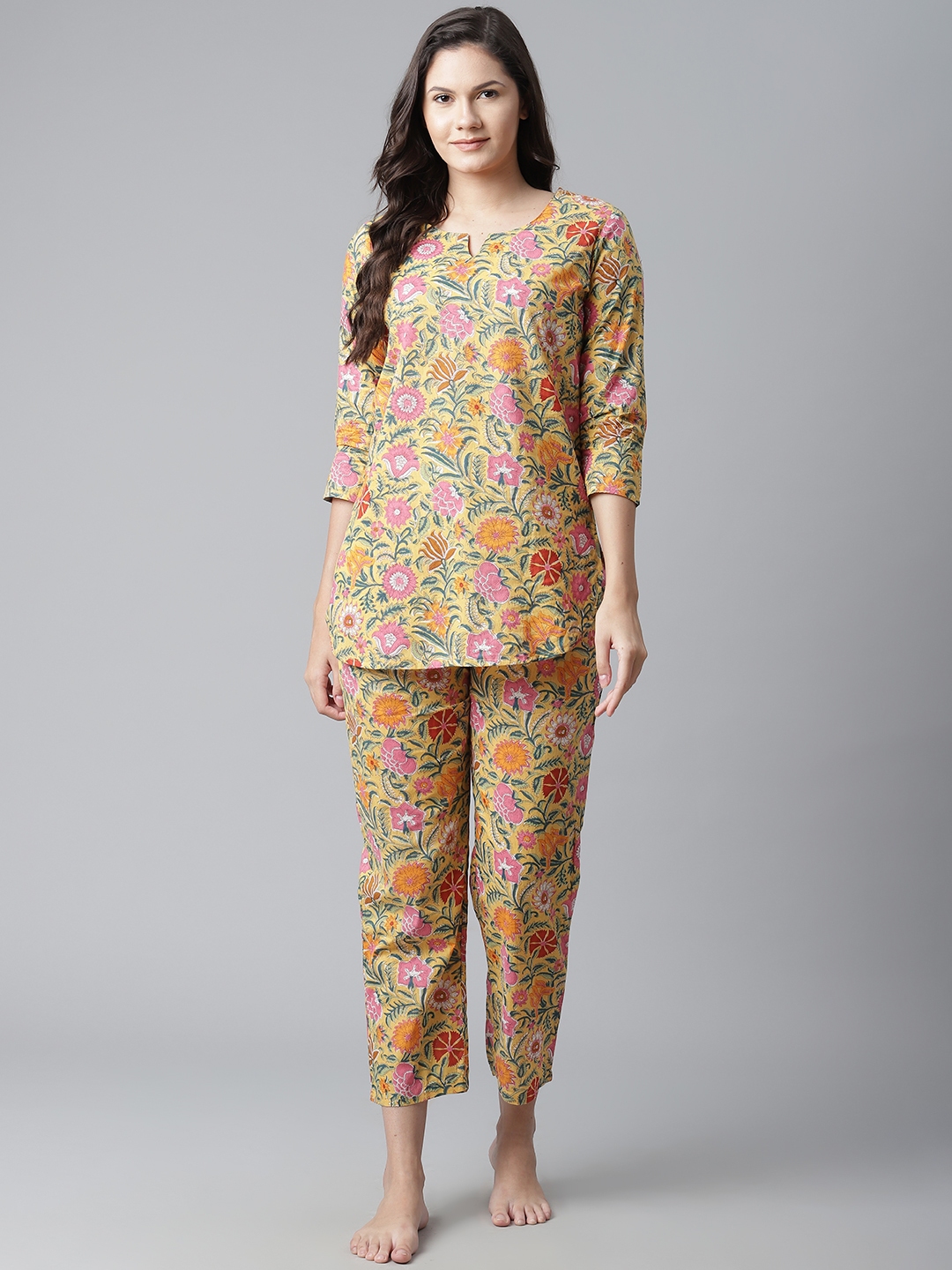 Buy Divena Women Yellow & Green Printed Cotton Night Suit - Night Suits ...