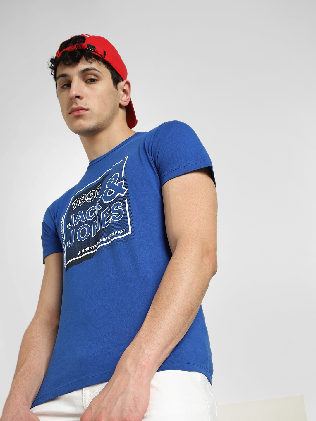 Buy Jack & Jones Men Blue Brand Logo Printed Slim Fit T Shirt - Tshirts ...