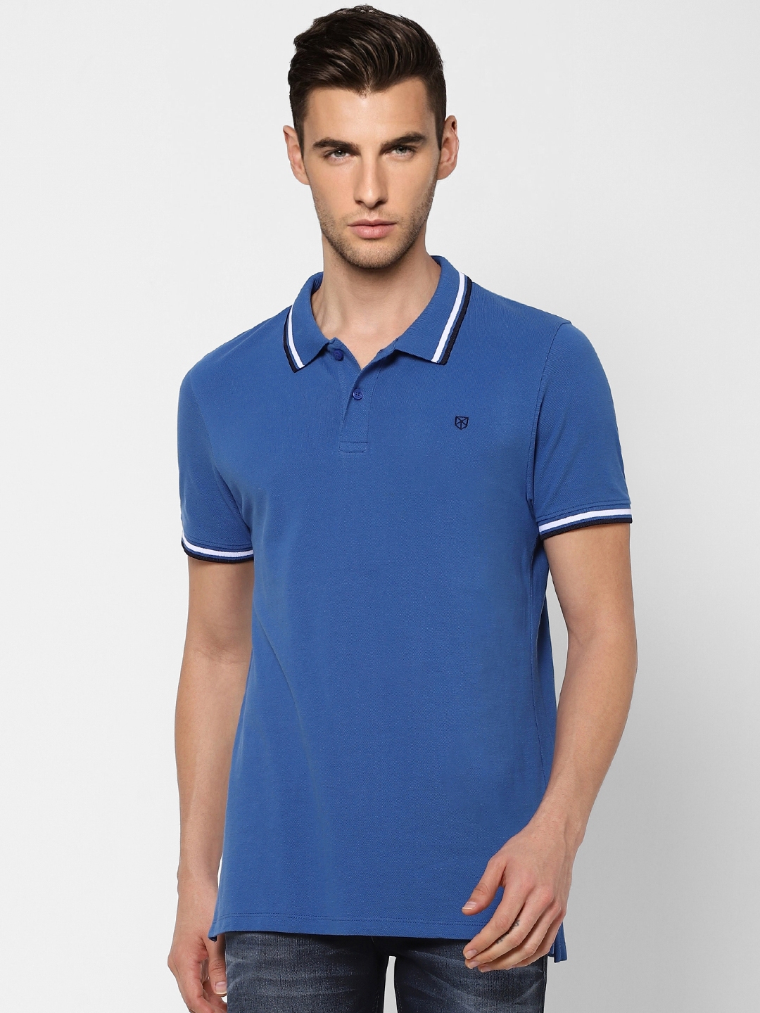 Buy Jack Jones Men Blue Polo Collar Slim Fit Pure Cotton T Shirt ...