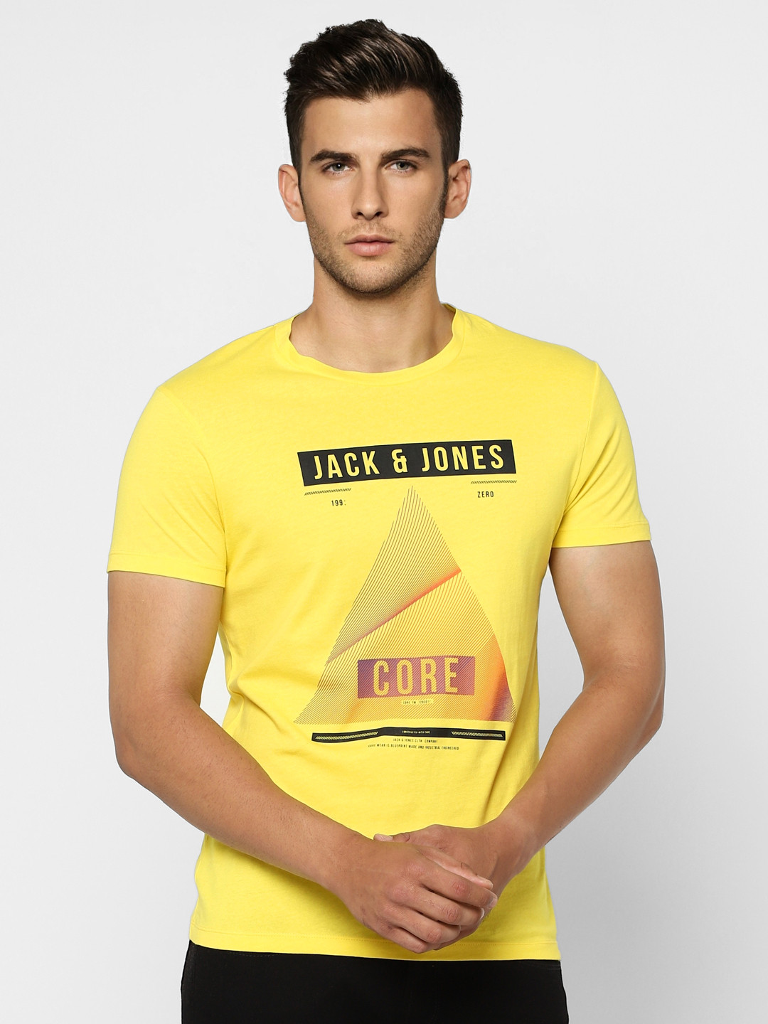 Buy Jack & Jones Men Yellow Typography Printed Slim Fit T Shirt
