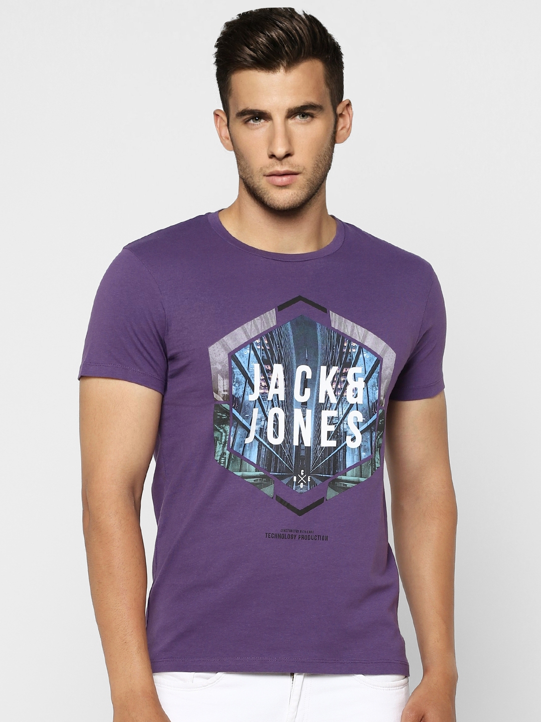 Buy Jack & Jones Men Purple Printed Slim Fit T Shirt - Tshirts for Men ...