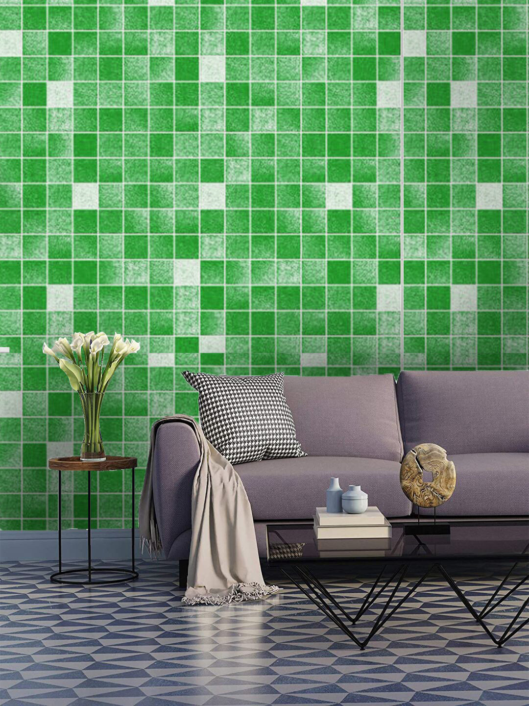 Buy Jaamso Royals Green Self Adhesive & Waterproof Tiles Wallpaper
