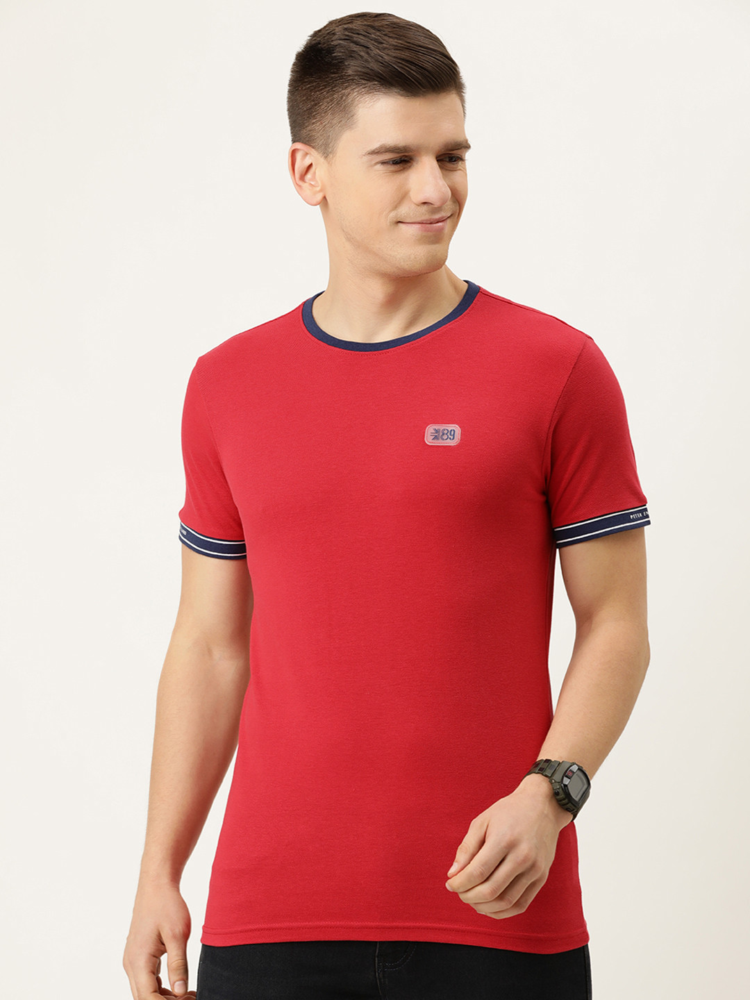 Buy Peter England Casuals Men Red T Shirt With Tipping Detail Tshirts