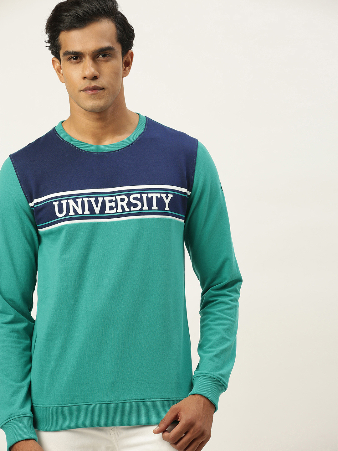 Buy PETER ENGLAND UNIVERSITY Men Blue Super Slim Fit Colourblocked