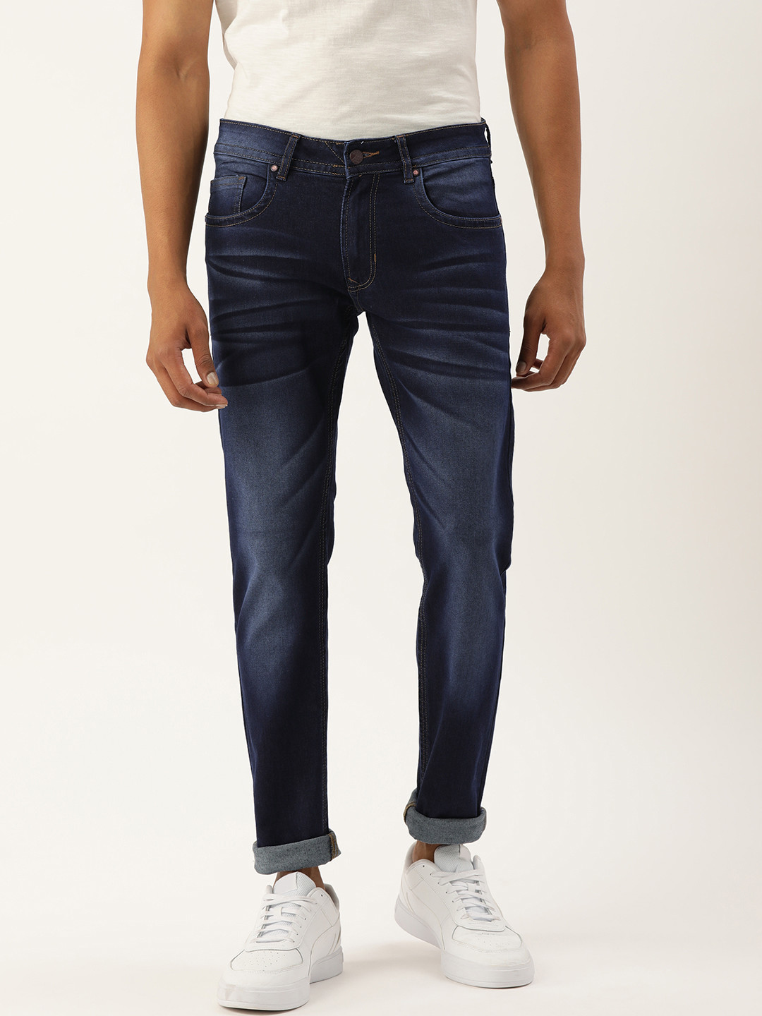 Buy PETER ENGLAND UNIVERSITY Men Blue Skinny Fit Light Fade Stretchable