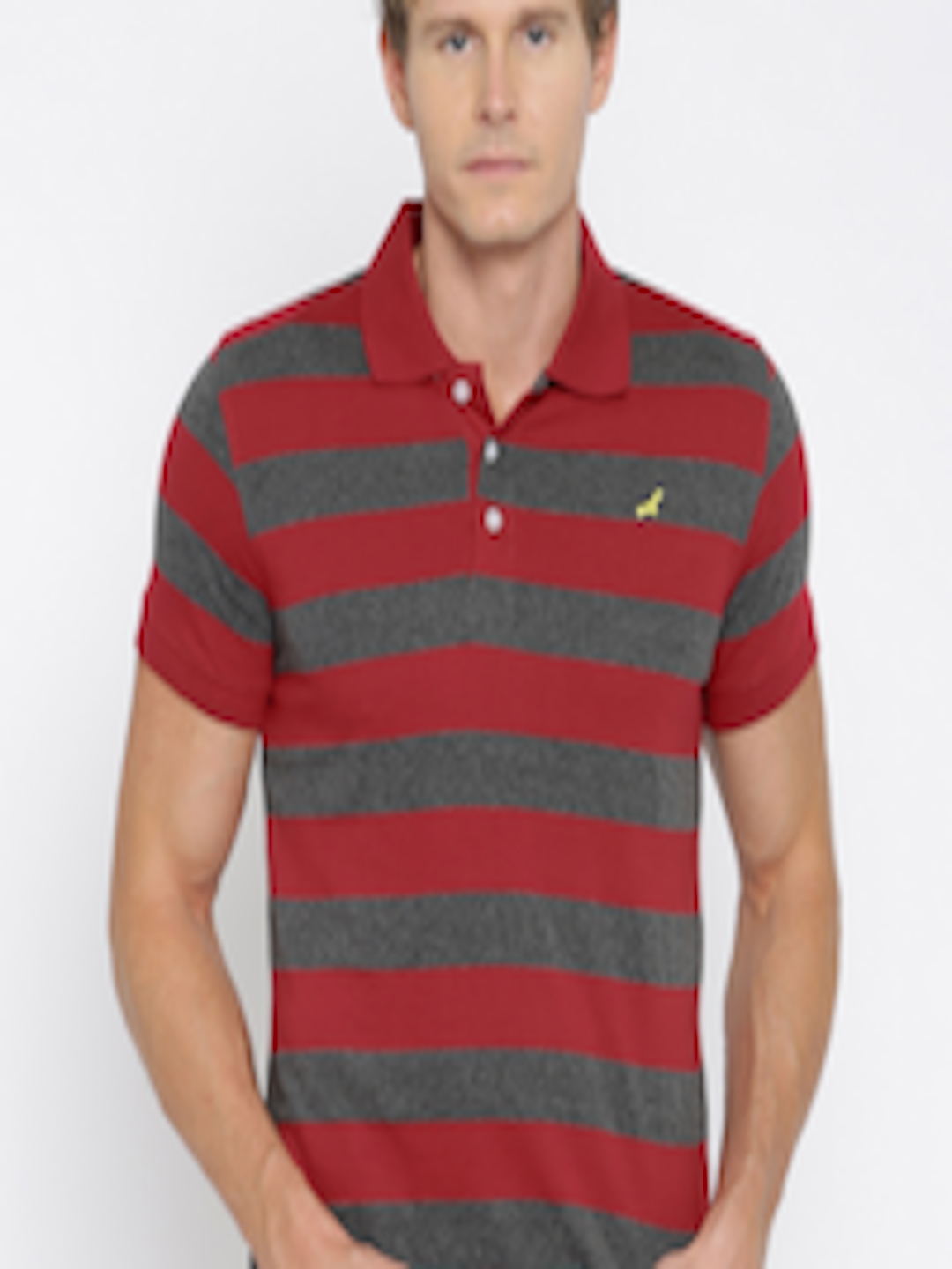 Buy American Crew Men Red & Grey Melange Striped Polo Collar T Shirt ...