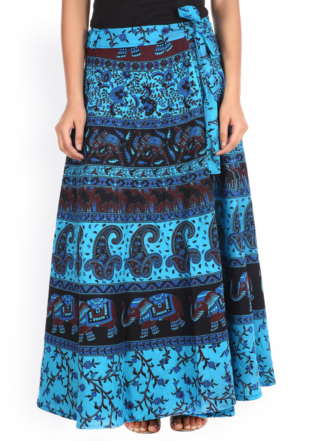 Buy SOUNDARYA Blue Ethnic Print Wrap Around Maxi Skirt Skirts for