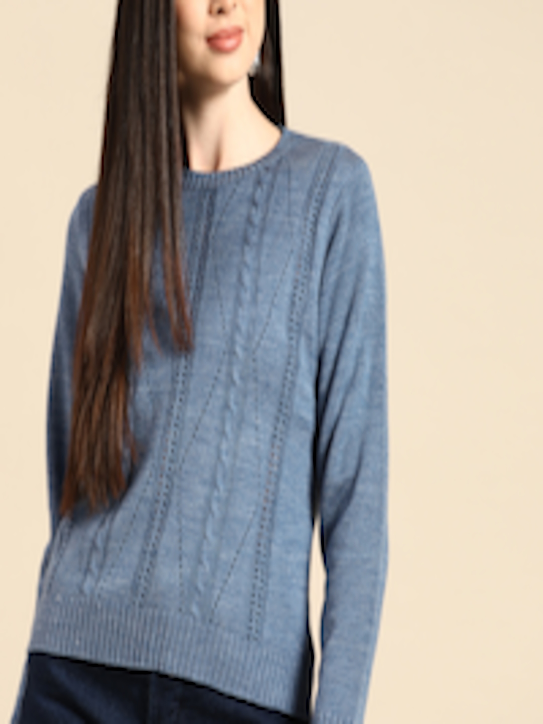Buy Anouk Women Blue Cable Knit Pullover - Sweaters for Women 14823656 ...