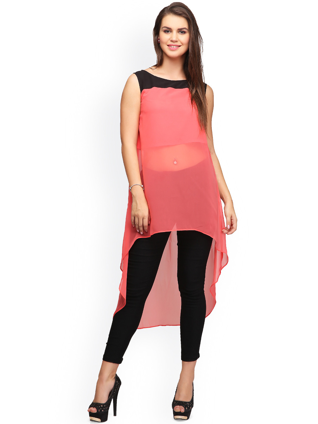 Buy Eavan Pink Georgette High Low Sheer Top - Tops for Women 1482387 | Myntra