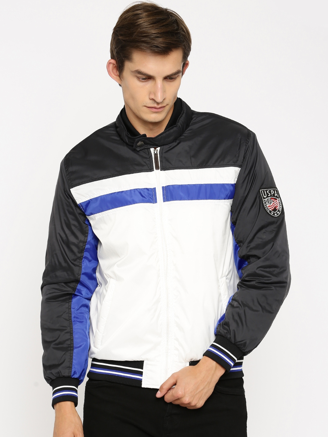 Buy U.S. Polo Assn. White & Black Colourblock Padded Jacket - Jackets ...