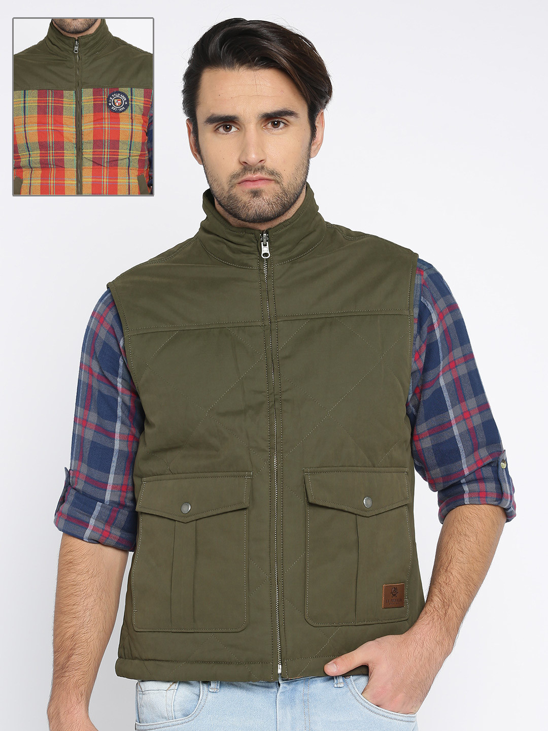 Buy U.S. Polo Assn. Denim Co. Men Olive Green Solid Reversible Padded Jacket - Jackets for Men 
