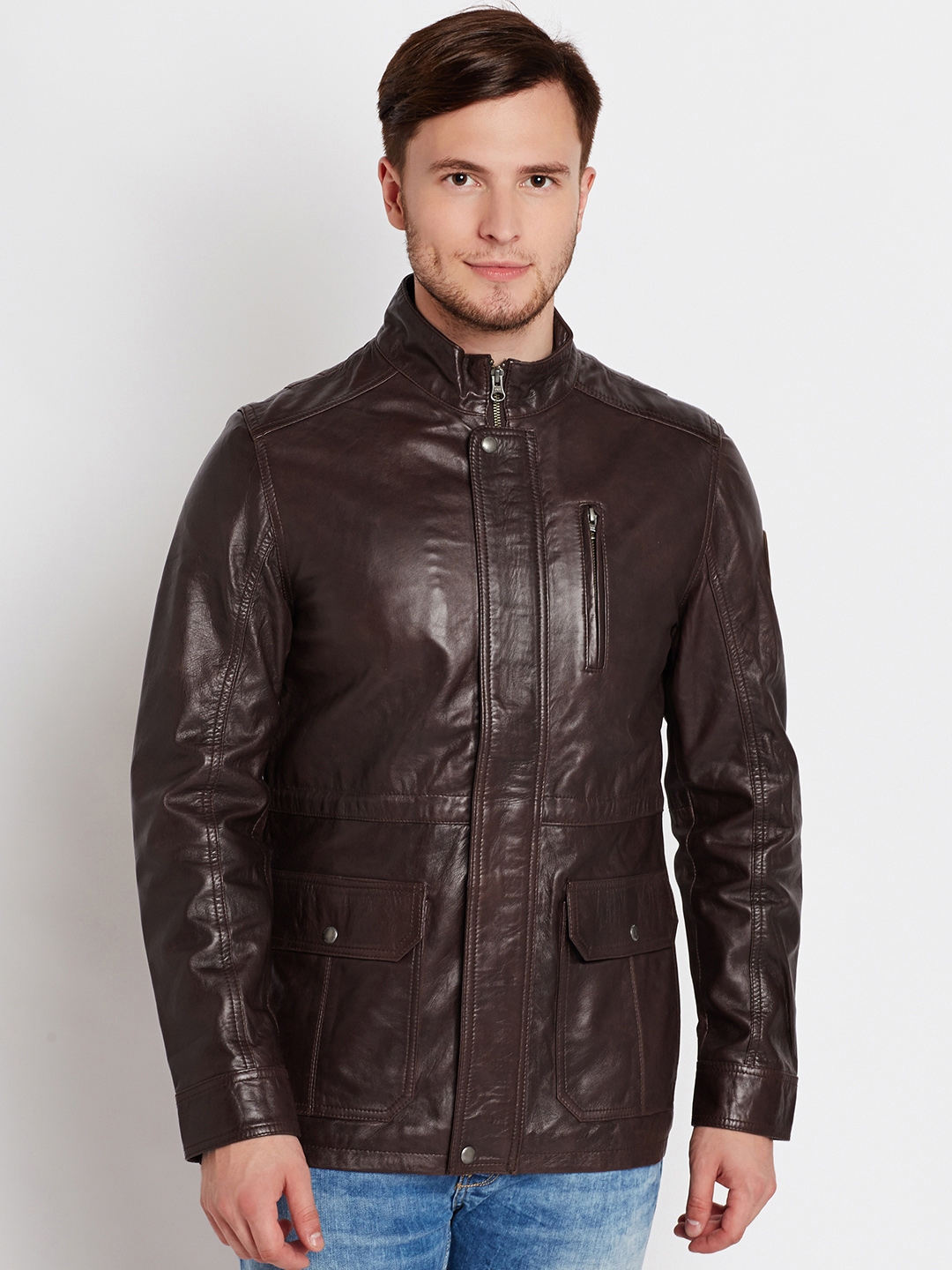 Buy U.S. Polo Assn. Denim Co. Men Brown Solid Leather Jacket - Jackets ...