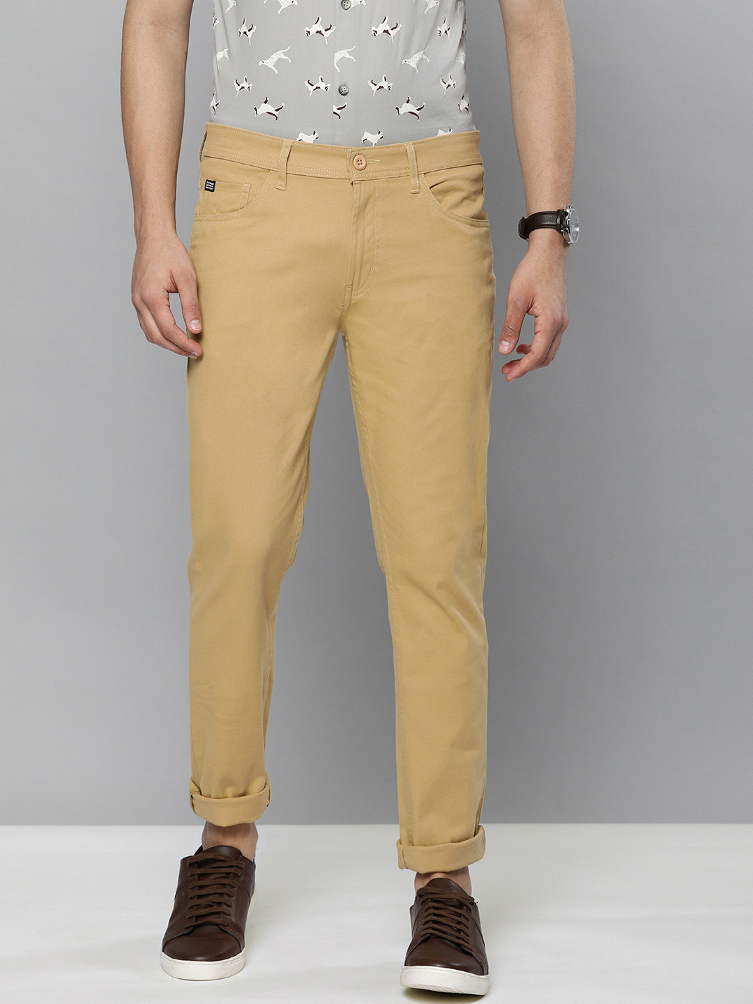 Buy The Indian Garage Co Men Beige Slim Fit Chinos Trousers - Trousers for Men 14829052 | Myntra