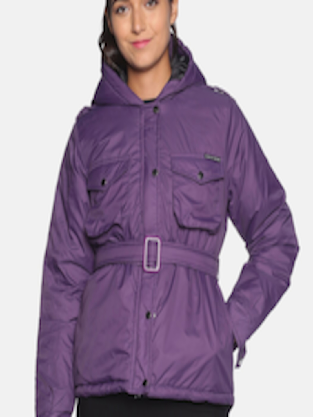 Buy Campus Sutra Women Purple Windcheater Puffer Longline Hooded Jacket ...