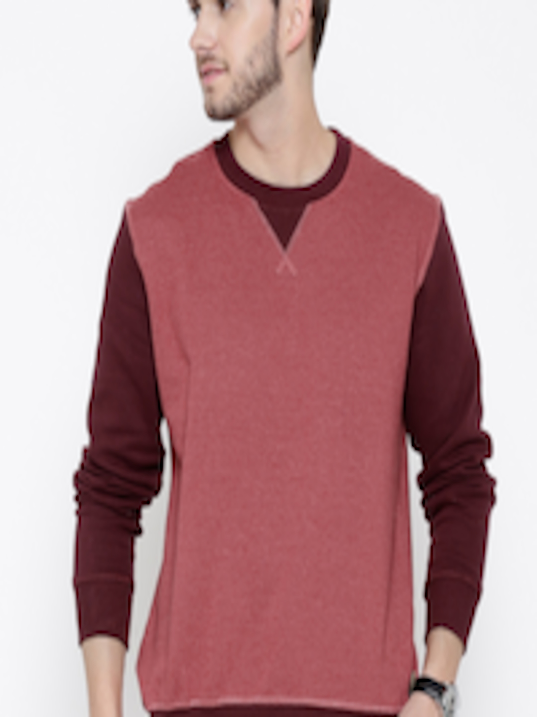 Buy John Players Coral Red & Burgundy Colourblocked Slim Sweatshirt ...
