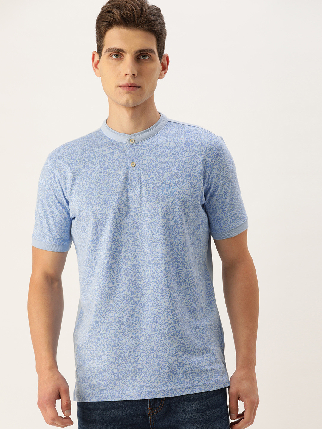 Buy Peter England Men Blue Printed Henley Neck T Shirt Tshirts for