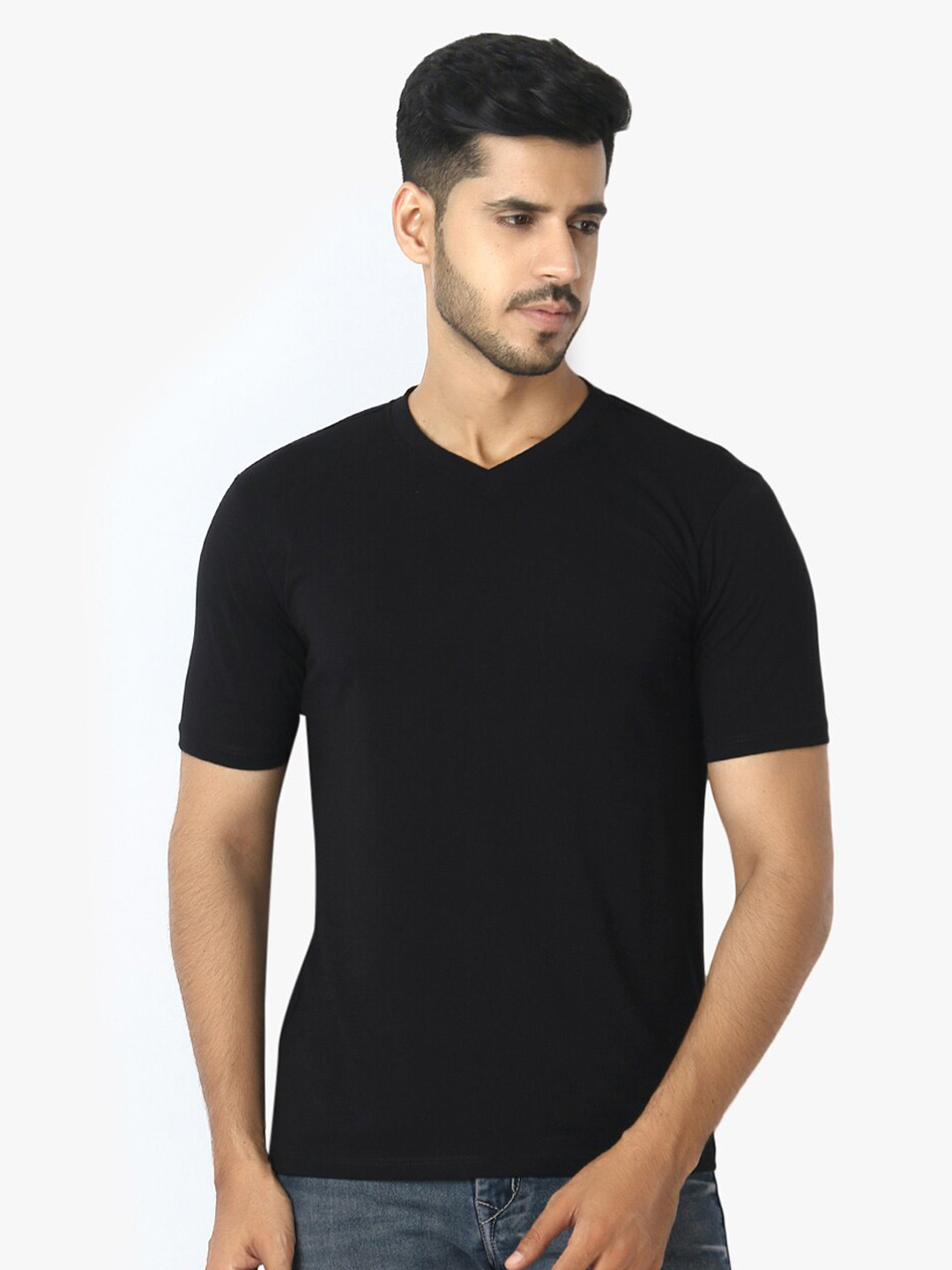 Buy LE BOURGEOIS Men Black V Neck Half Sleeve Casual T Shirt - Tshirts ...