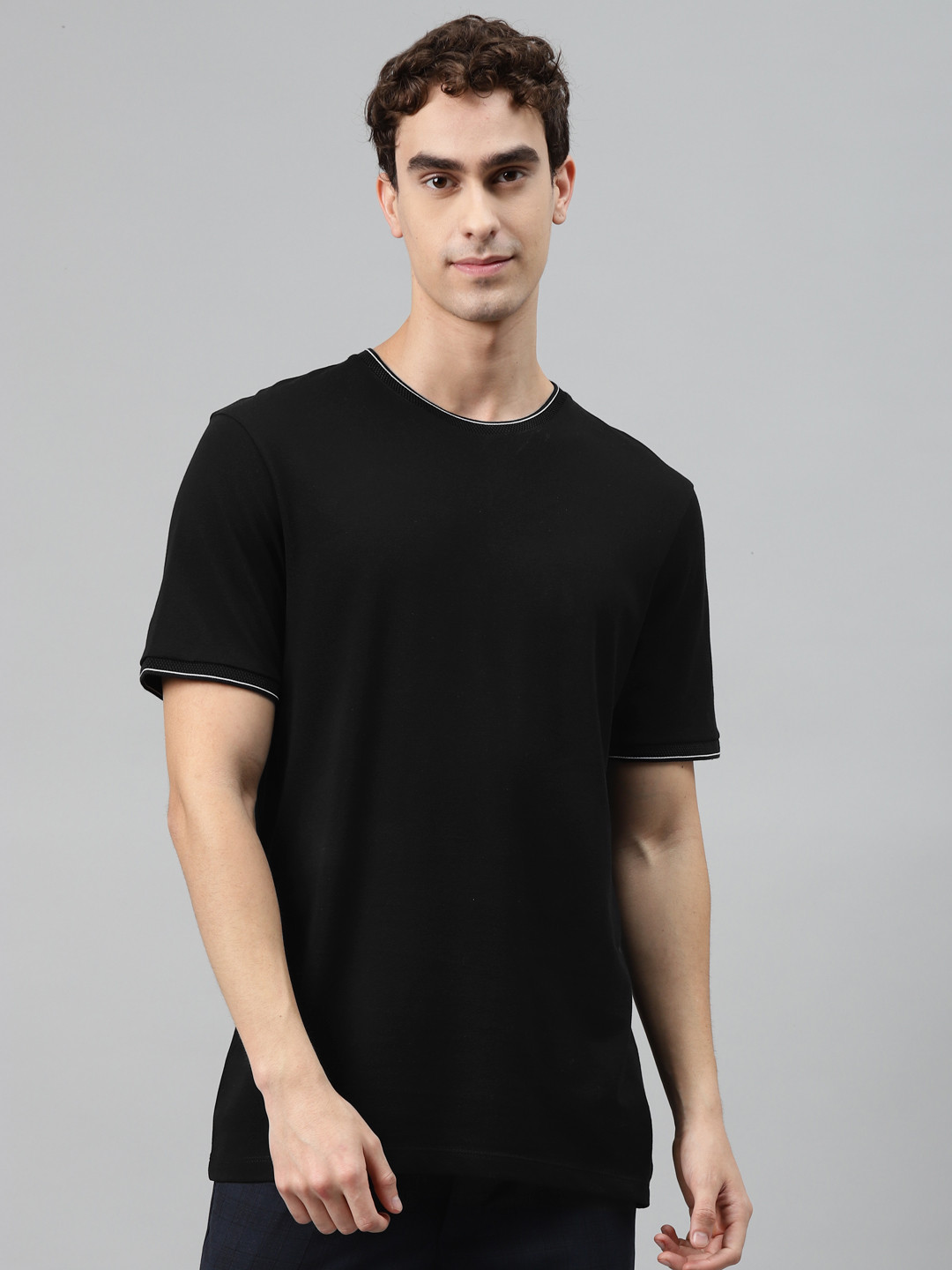 Buy Marks & Spencer Men Black Pure Cotton Solid T Shirt Tshirts for