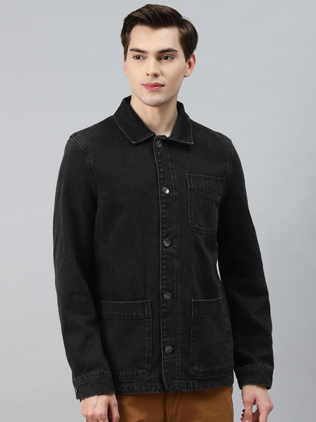 Buy Marks & Spencer Men Black Solid Denim Shacket Jackets for Men