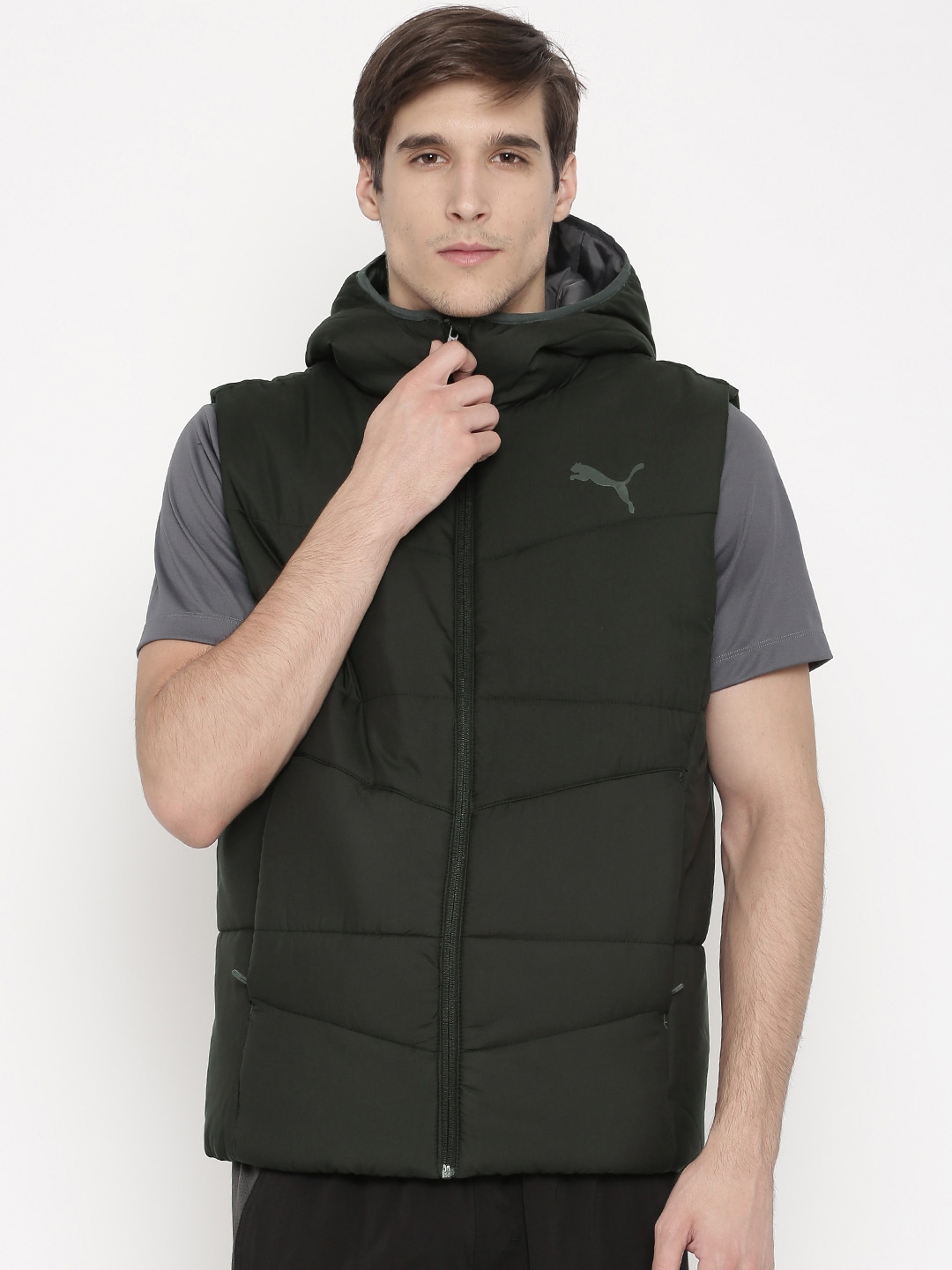 puma down filled black jacket with hood