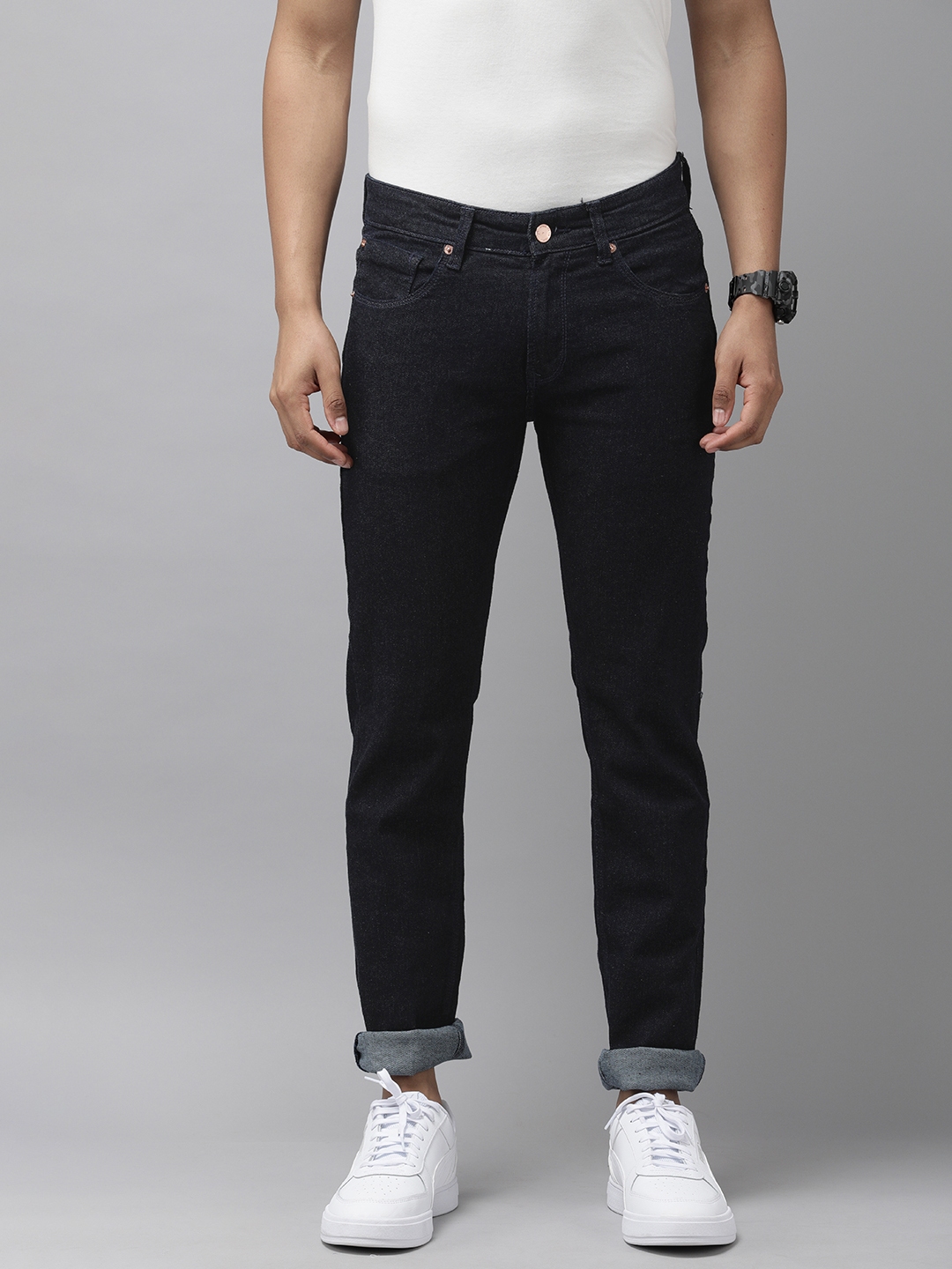 Buy SPYKAR Men Navy Blue Skinny Slim Fit Low Rise Stretchable Jeans ...