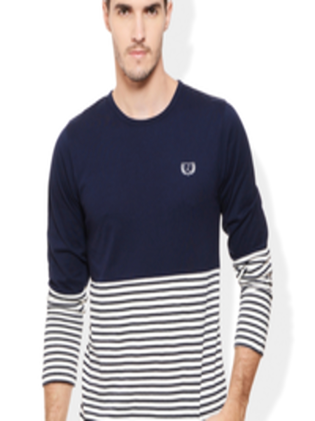 Buy Rigo Navy & White Striped Smart Fit T Shirt - Tshirts for Men ...